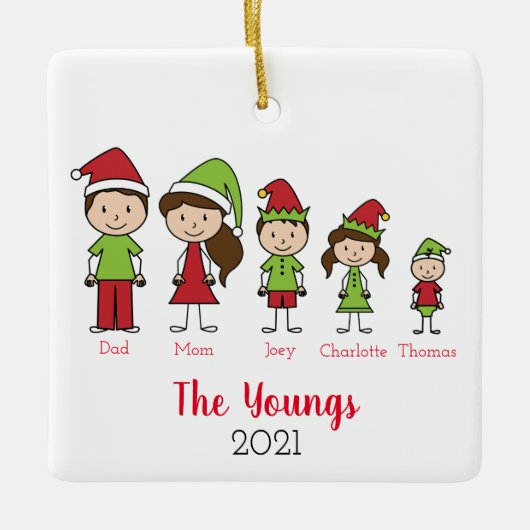 Kute persoonlijke kerstfamilie keramisch ornament (Voorkant)
