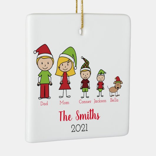 Kute persoonlijke kerstfamilie met hond keramisch ornament (Rechts)