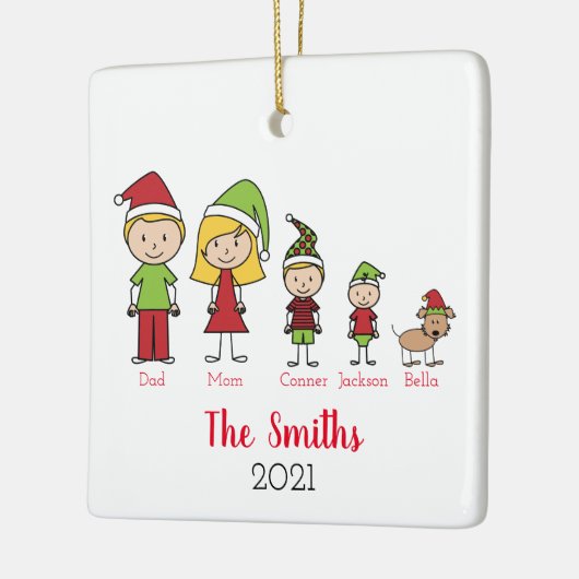 Kute persoonlijke kerstfamilie met hond keramisch ornament (Links)