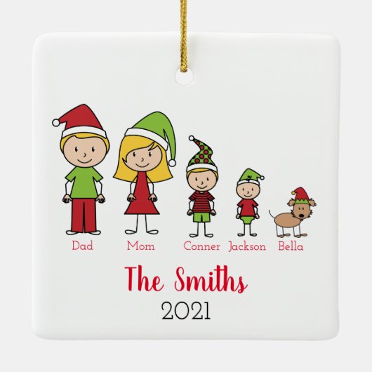 Kute persoonlijke kerstfamilie met hond keramisch ornament (Achterkant)