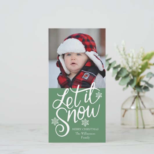 Kute persoonlijke kerstfotokaart voor familie feestdagenkaart (Staand voorkant)