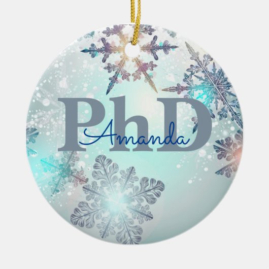 Kute persoonlijke PhD-Afstuderen-naam blauw Keramisch Ornament (Voorkant)