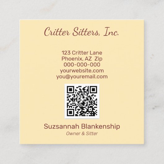 Kute Pet Care Guinea Pig QR Code Vierkante Visitekaartje (Achterkant)