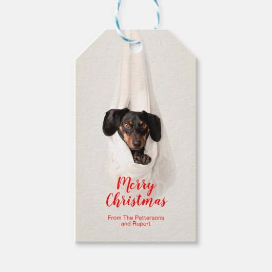 Kute Pet Family Puppy Dog met kerstfoto Cadeaulabel (Voorkant)