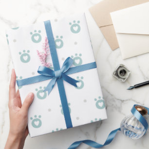 Kute Pet Paws met hart   Kinder verpakkingspapier Cadeaupapier