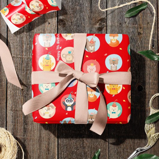 Kute Petten Kinder Rode Gelukkige Dag Cadeaupapier