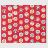 Kute Petten Kinder Rode Gelukkige Dag Cadeaupapier (Vlak)