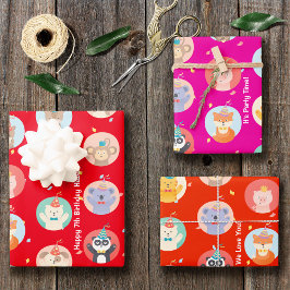 Kute Petten Kinder Rode Gelukkige Dag Inpakpapier Vel