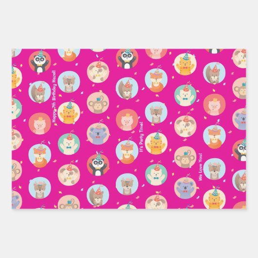 Kute Petten Kinder Rode Gelukkige Dag Inpakpapier Vel (Voorkant 2)