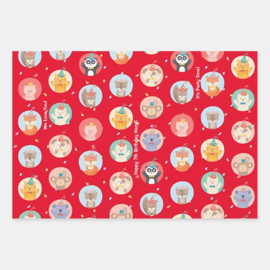 Kute Petten Kinder Rode Gelukkige Dag Inpakpapier Vel (Voorkant)