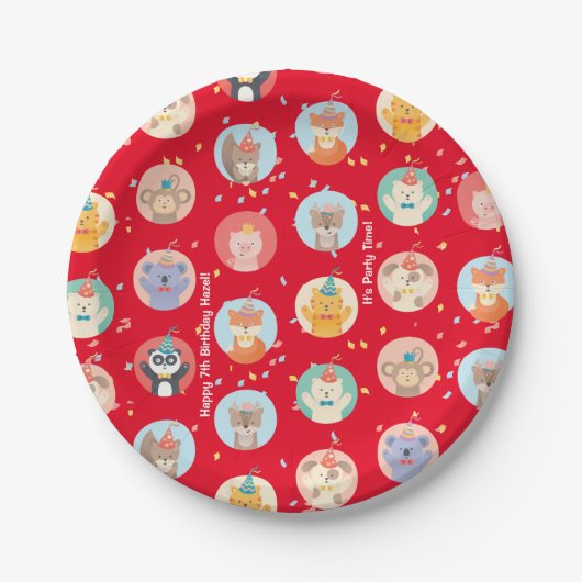 Kute Petten Kinder Rode Gelukkige Dag Papieren Bordje (Voorkant)