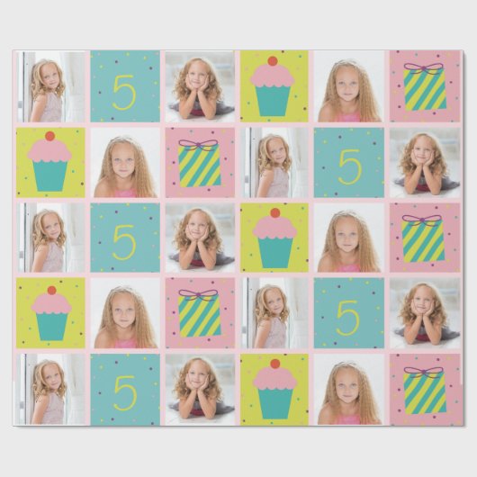 Kute Photo Birthday Gepersonaliseerd Wrapping Pape Cadeaupapier (Vlak)