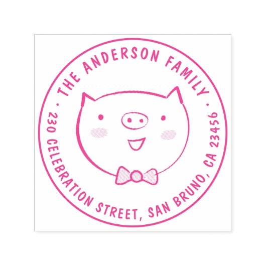 Kute pig Aangepaste familienaam Ronde Return-adres Zelfinktende Stempel (Design)