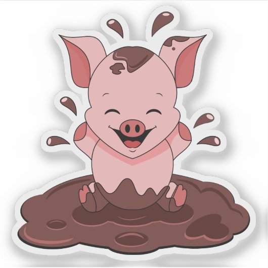 Kute pig-spel in modder sticker (Voorkant)