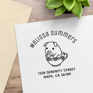 Kute piglet pig in een Teacup Arch Address Rubberstempel