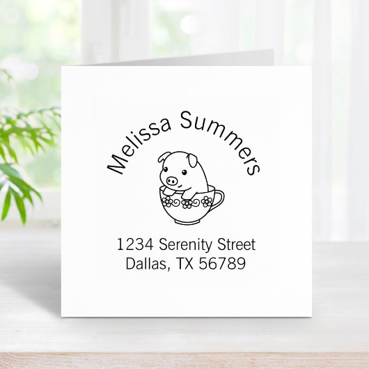 Kute piglet pig in een Teacup Arch Address Rubberstempel