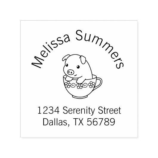 Kute piglet pig in een Teacup Arch Address Zelfinktende Stempel (Design)