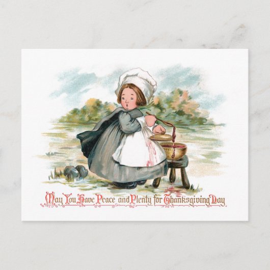 Kute Pilgrim Girl met Kokerpot Briefkaart (Voorkant)