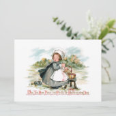 Kute  Pilgrim Girl met Kokerpot Feestdagenkaart (Staand voorkant)