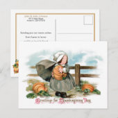 Kute  Pilgrim Girl met pompoenen Briefkaart (Voorkant / Achterkant)