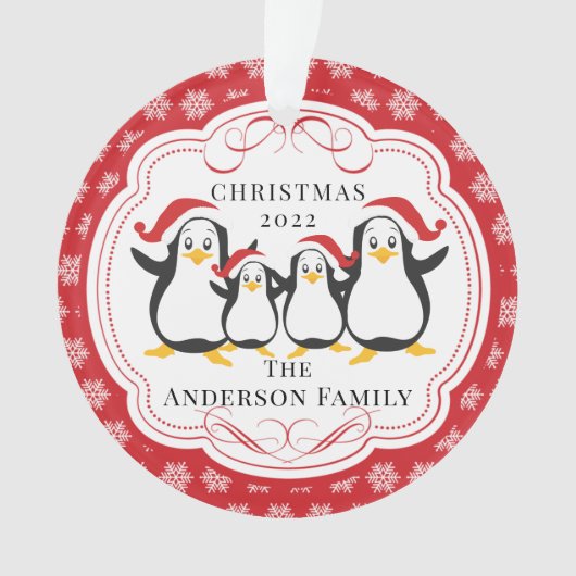 Kute Pinguïn Familie van 4 Kerst Ornament (voorkant)