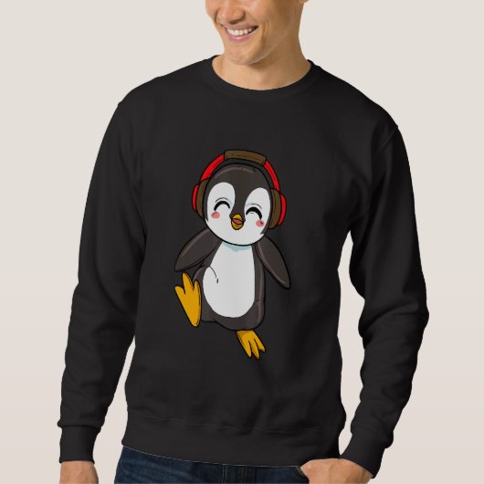 Kute pinguïn met hoofdtelefoons dansende dans dier trui (Voorkant)