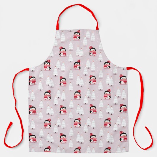 Kute pinguïns en kerstbomen schort (Voorkant)