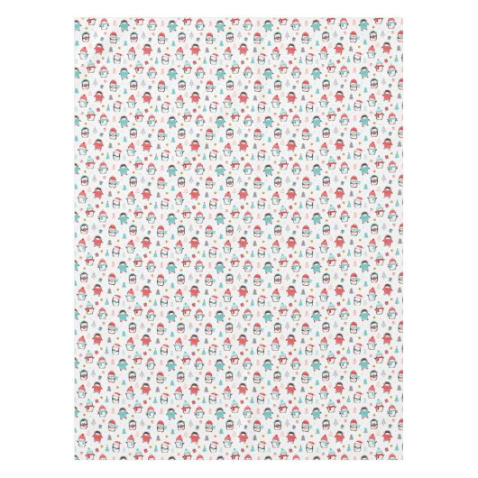 Kute pinguïns in de sneeuw. Gedrukt op wit Tafelkleed (Voorkant)