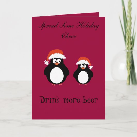 Kute pinguïns rood pet feestdagen kaart (Voorkant)