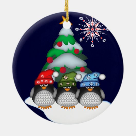 Kute pinguïns, structuur- en aangepaste tekstversi keramisch ornament (Achterkant)