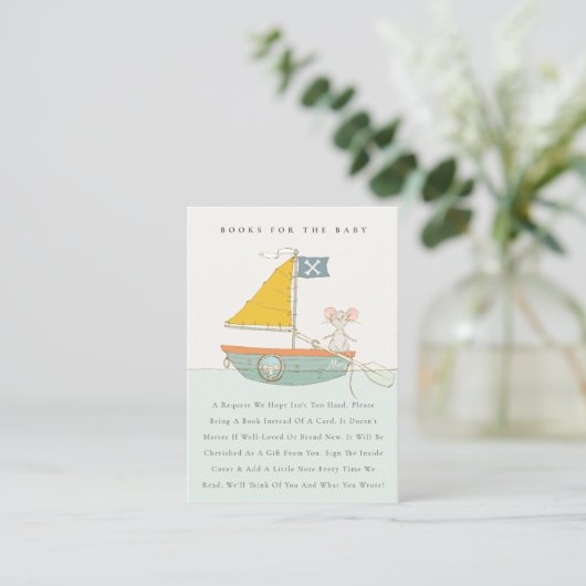 Kute pirate Muis Sailboat Books for Baby shower Informatiekaartje (Staand voorkant)
