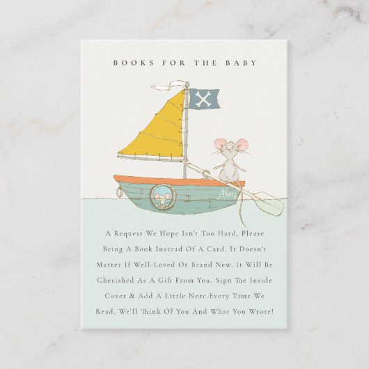 Kute pirate Muis Sailboat Books for Baby shower Informatiekaartje (Voorkant)