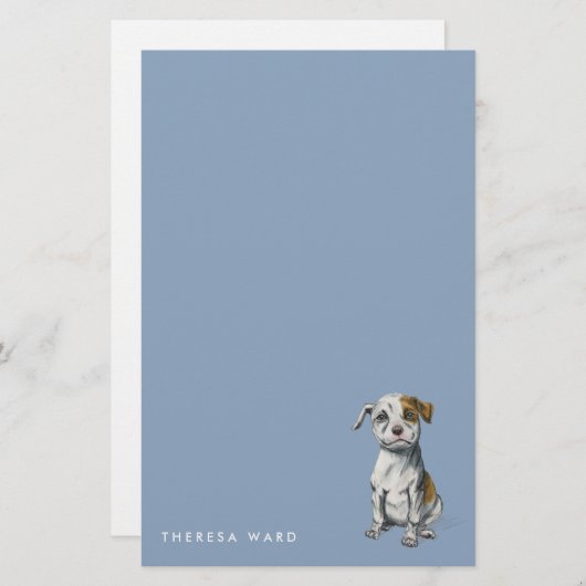 Kute pit bull Puppy Drawing | Jouw namen toevoegen Briefpapier (Voorkant / Achterkant)