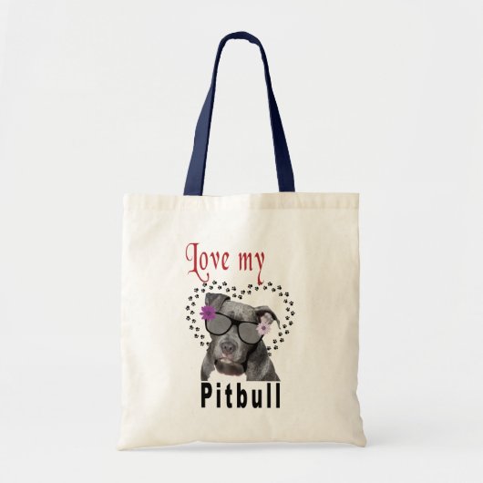 Kute Pitbull Flowered Sunbril Tote Bag (Voorkant)