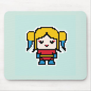 Kute pixeled bad girl gooit kussenzakhorloge muismat