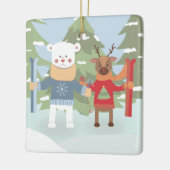 Kute poar Beer en rendier met skis Ornament (Links)