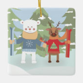Kute poar Beer en rendier met skis Ornament (Voorkant)