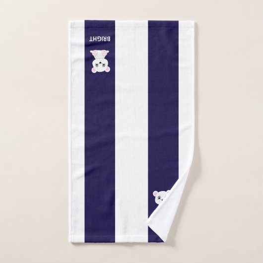 Kute polair beer op marineblauw en wit gestreept bad handdoek (Handdoek)