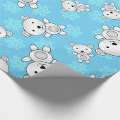 Kute polaire beren blauwe sneeuwvlokken cadeaupapier (Hoek)