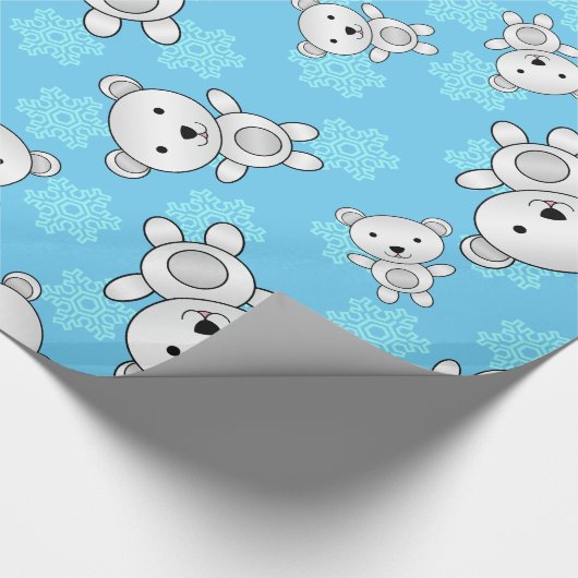 Kute polaire beren blauwe sneeuwvlokken cadeaupapier (Hoek)