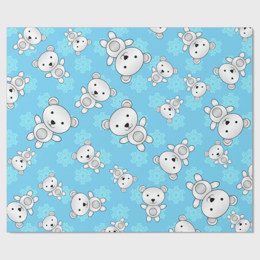 Kute polaire beren blauwe sneeuwvlokken cadeaupapier (Vlak)