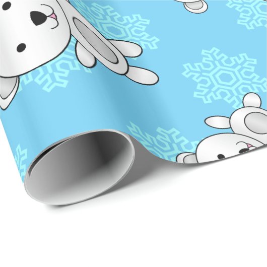 Kute polaire beren blauwe sneeuwvlokken cadeaupapier (Rol Hoek)