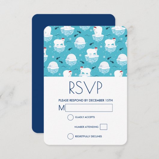 Kute polaire beren in kerstontwerp voor kerstmis i RSVP kaartje (Voorkant / Achterkant)