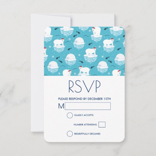 Kute polaire beren in kerstontwerp voor kerstmis i RSVP kaartje (Voorkant)