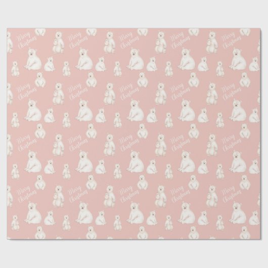 Kute polaire beren Vergroente kerstdrukreuks roze Cadeaupapier (Vlak)