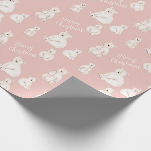 Kute polaire beren Vergroente kerstdrukreuks roze Cadeaupapier (Hoek)