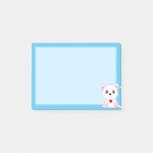 Kute Polar Beer Cartoon op Light Blue Post-it® Notes (Voorkant)