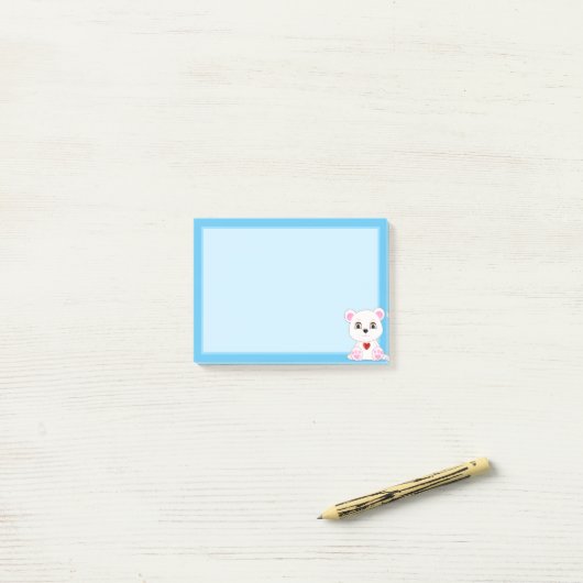 Kute Polar Beer Cartoon op Light Blue Post-it® Notes (Op bureau)