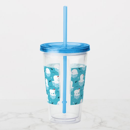 Kute Polar-beren in Santa Hats-kerstpatroon Acryl Drinkbeker (Rechts)