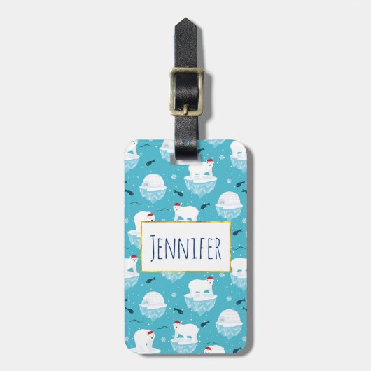 Kute Polar-beren in Santa Hats-kerstpatroon Bagagelabel (Voorkant verticaal)
